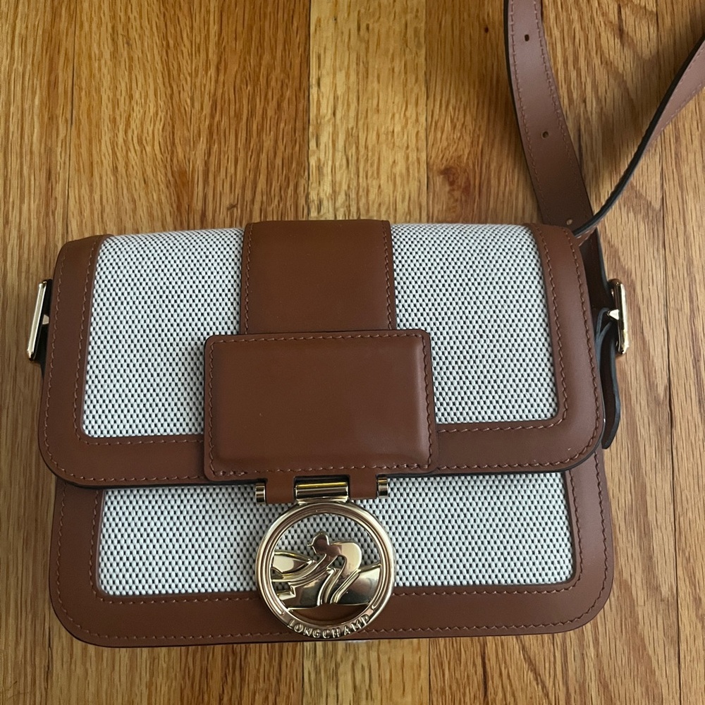 Longchamp Boxtrot Crossbody Bag Small Toile Cognac Linen - Picture 8 of 12